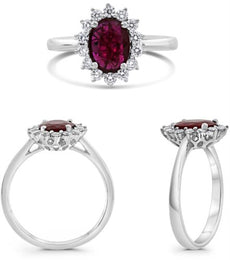 1.39CT DIAMOND & AAA RUBY 14KT WHITE GOLD 3D OVAL & ROUND FLOWER ENGAGEMENT RING