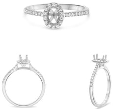 .25CT DIAMOND 14KT WHITE GOLD ROUND 4 PRONG HALO OVAL SEMI MOUNT ENGAGEMENT RING