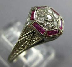 ANTIQUE .34CT DIAMOND & AAA RUBY 18K WHITE GOLD 3D CLUSTER ENGAGEMENT RING 26872