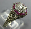 ANTIQUE .34CT DIAMOND & AAA RUBY 18K WHITE GOLD 3D CLUSTER ENGAGEMENT RING 26872