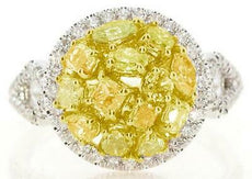 1.79CT WHITE & FANCY YELLOW DIAMOND 18KT 2 TONE GOLD MULTI SHAPE HALO LOVE RING