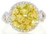 1.79CT WHITE & FANCY YELLOW DIAMOND 18KT 2 TONE GOLD MULTI SHAPE HALO LOVE RING