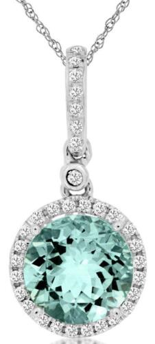 1.87CT DIAMOND & AAA AQUAMARINE 14KT WHITE GOLD ROUND HALO LOVE FLOATING PENDANT