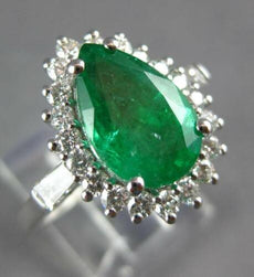 CERTIFIED LARGE 3.4CT DIAMOND & AAA EMERALD 14K WHITE GOLD ENGAGEMENT RING 27283
