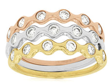 .88CT DIAMOND 14KT TRI COLOR GOLD ROUND BEZEL ETOILE STACKABLE ANNIVERSARY RING