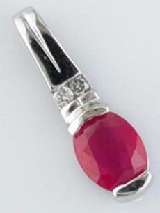 1.4CT DIAMOND & AAA RUBY 14K WHITE GOLD OVAL & ROUND SEMI BEZEL FLOATING PENDANT