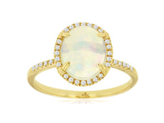 1.84CT DIAMOND & AAA OPAL 14KT YELLOW GOLD 3D OVAL & ROUND HALO ENGAGEMENT RING