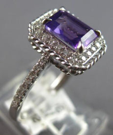 1.12CT DIAMOND & AAA AMETHYST 14KT WHITE GOLD EMERALD CUT & ROUND HALO LOVE RING