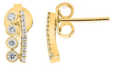 .20CT DIAMOND 14KT YELLOW GOLD ROUND BEZEL PRONG DOUBLE BAR FUN HANGING EARRINGS