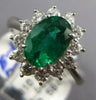 ESTATE LARGE 2.14CT DIAMOND & AAA EMERALD PLATINUM OVAL & ROUND ENGAGEMENT RING