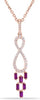 .39CT DIAMOND & AAA RUBY 14K ROSE GOLD 3D ROUND & BAGUETTE LOVE FLOATING PENDANT