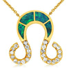 ESTATE .35CT DIAMOND & AAA OPAL 14KT YELLOW GOLD 3D HORSE SHOE LUCKY NECKLACE