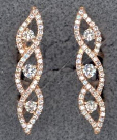 ESTATE .98CT DIAMOND 18KT ROSE GOLD 3D PAST PRESENT FUTURE LOVE HANGING EARRINGS