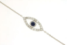 .37CT DIAMOND & AAA SAPPHIRE 14KT WHITE GOLD CLASSIC LUCKY EVIL EYE FUN BRACELET