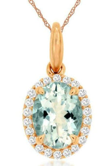 1.24CT DIAMOND & AAA AQUAMARINE 14KT ROSE GOLD 3D OVAL & ROUND FLOATING PENDANT