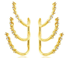 ESTATE .21CT DIAMOND 14K YELLOW GOLD MULTI LEAF FUN EAR CLIMBER HANGING EARRINGS