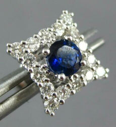 1.25CT DIAMOND & AAA SAPPHIRE 18K WHITE GOLD 3D SQUARE FLOWER STAR STUD EARRINGS