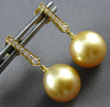 .16CT DIAMOND & AAA GOLDEN SOUTH SEA PEARL 18KT YELLOW GOLD BAR HANGING EARRINGS