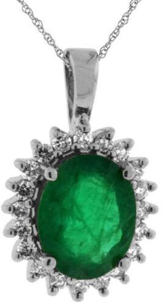 2.76CT DIAMOND & AAA EMERALD 14KT WHITE GOLD OVAL & ROUND HALO FLOATING PENDANT
