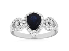 1.5CT DIAMOND & AAA SAPPHIRE 14KT WHITE GOLD PEAR SHAPE & ROUND ANNIVERSARY RING