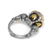 ESTATE AAA MOTHER OF PEARL 18K YELLOW GOLD & 925 SILVER SQUARE FILIGREE FUN RING