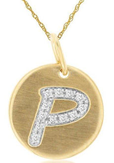 .06CT DIAMOND 14KT YELLOW GOLD LETTER P INITIAL MATTE & SHINY FLOATING PENDANT