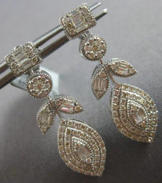 1.17CT DIAMOND 14K WHITE GOLD 3D ROUND & BAGUETTE FLOWER SQUARE HANGING EARRINGS