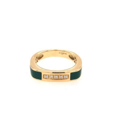 ESTATE .05CT DIAMOND & GREEN ENAMEL 18KT YELLOW GOLD 3D CLASSIC 5 STONE FUN RING