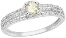 .98CT DIAMOND & AAA LEMON QUARTZ 14KT WHITE GOLD 3D CLASSIC ROUND HALO FUN RING