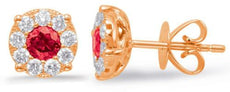 1.18CT DIAMOND & AAA RUBY 14KT ROSE GOLD CLASSIC FLOWER FILIGREE STUD EARRINGS