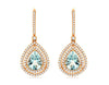 ESTATE 3.45CT DIAMOND & AAA AQUAMARINE 14KT ROSE GOLD TEAR DROP HANGING EARRINGS