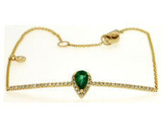 .36CT DIAMOND & AAA EMERALD 14KT YELLOW GOLD 3D PEAR SHAPE & ROUND LOVE BRACELET