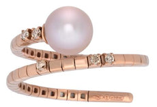 ESTATE .07CT DIAMOND & AAA PINK SOUTH SEA PEARL 18KT ROSE GOLD FLEXIBLE FUN RING