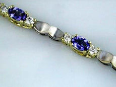 4.82CT DIAMOND & AAA TANZANITE 14KT YELLOW GOLD 3D OVAL & ROUND TENNIS BRACELET