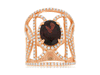 LARGE 3.80CT DIAMOND & AAA GARNET 14KT ROSE GOLD OVAL & ROUND OPEN FILIGREE RING