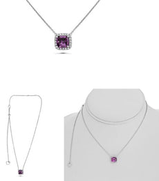 2.15CT DIAMOND & AAA PINK SAPPHIRE 18KT WHITE GOLD CUSHION & ROUND LOVE NECKLACE