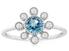 .74CT DIAMOND & AAA BLUE TOPAZ 14K WHITE GOLD FILIGREE FLOWER SNOWFLAKE FUN RING