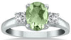1.58CT DIAMOND & AAA GREEN AMETHYST 14KT WHITE GOLD 3D OVAL & ROUND 3 STONE RING
