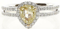 1.37CT WHITE & FANCY YELLOW DIAMOND 18KT 2 TONE GOLD PEAR SHAPE ENGAGEMENT RING