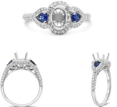 .69CT DIAMOND & AAA SAPPHIRE 14KT WHITE GOLD ROUND & PEAR SHAPE ENGAGEMENT RING