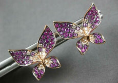 .87CT DIAMOND & AAA PINK SAPPHIRE 14KT ROSE GOLD BUTTERFLY FUN HANGING EARRINGS