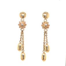 ESTATE .05CT DIAMOND 18K WHITE & ROSE GOLD 3D FLOWER CHANDELIER HANGING EARRINGS