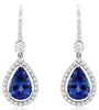 4.86CT DIAMOND & AAA TANZANITE 14KT WHITE GOLD PEAR SHAPE HALO HANGING EARRINGS
