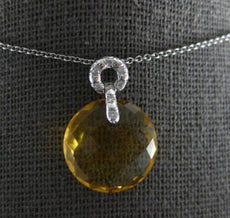 6.88CT DIAMOND & AAA CITRINE 14KT WHITE GOLD ROUND CIRCULAR FUN FLOATING PENDANT
