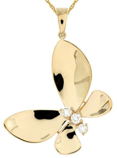 ESTATE .17CT DIAMOND 14KT YELLOW GOLD 3D 3 STONE BUTTERFLY LOVE FLOATING PENDANT