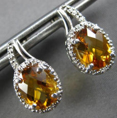 2.23CT DIAMOND & AAA CITRINE 14KT WHITE GOLD OVAL & ROUND HALO HANGING EARRINGS