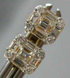 ESTATE .50CT DIAMOND 18KT YELLOW GOLD ROUND & BAGUETTE CLUSTER SQUARE EARRINGS