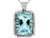 ESTATE LARGE 13CT DIAMOND & AAA AQUAMARINE 14KT WHITE GOLD HALO CLASSIC PENDANT