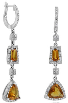 3.44CT DIAMOND & AAA CITRINE 14K WHITE GOLD TRILLION & BAGUETTE CLASSIC EARRINGS