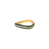 ESTATE .52CT DIAMOND & AAA EMERALD 18KT WHITE GOLD 3 ROW DOUBLE CURVE FUN RING